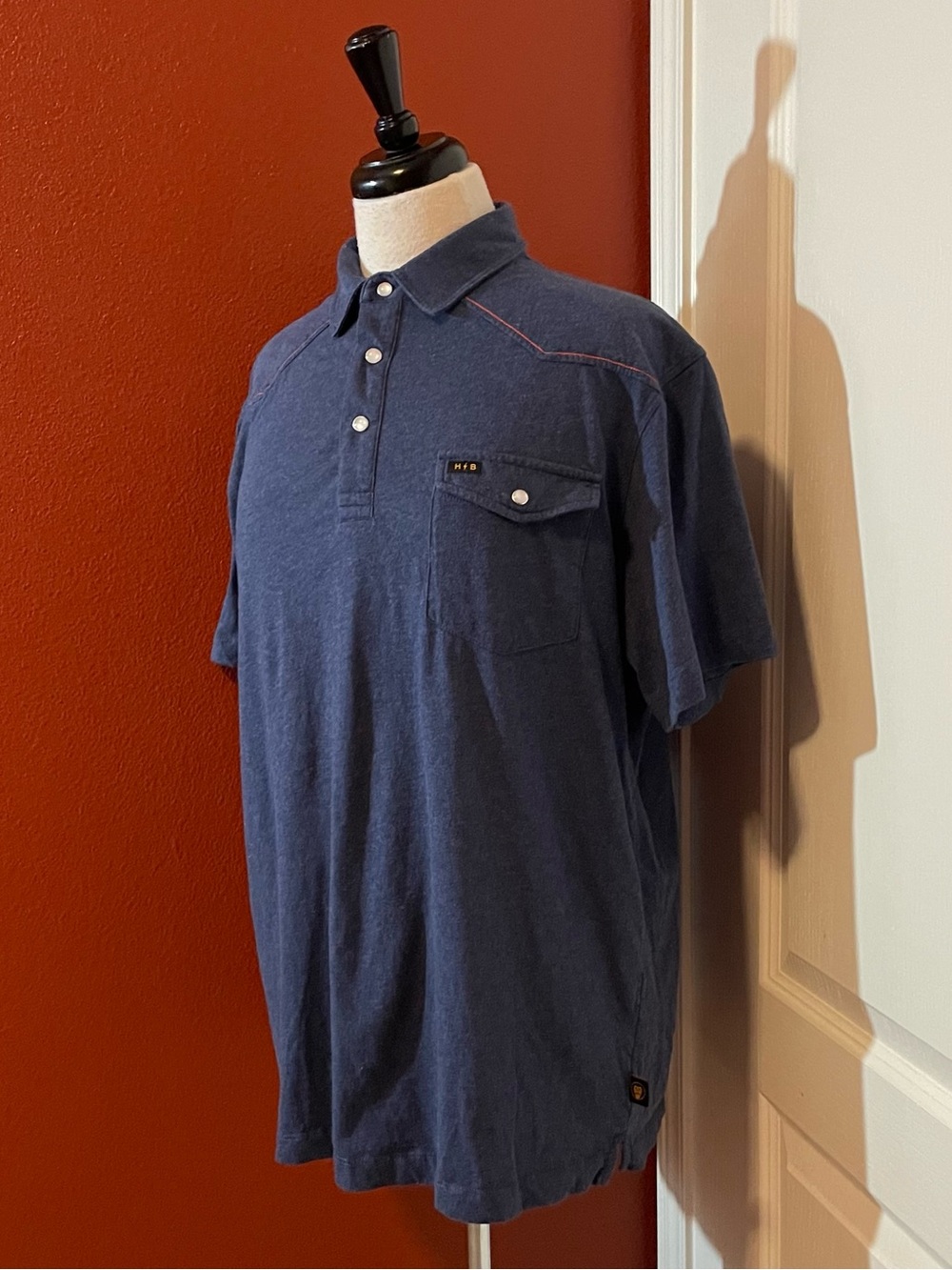 Howler Bros Men’s Ranchero Ring Spun Cotton Western Yoke Blue Pearl Snap Polo